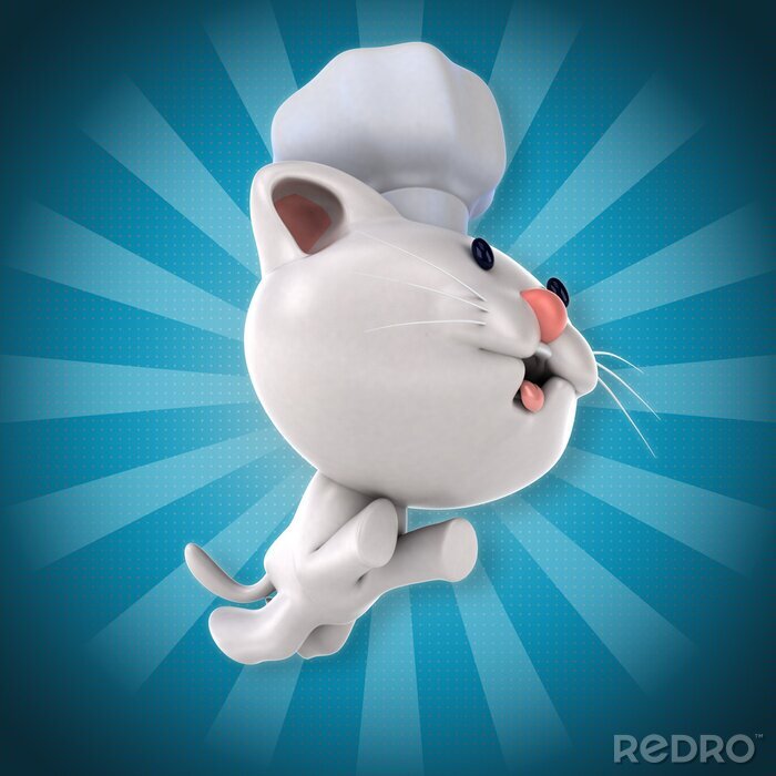 Sticker 3D Katzen Grafik mit Katze in Kochmütze