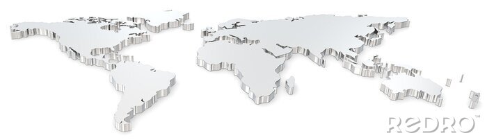 Sticker 3d konvexe Kontinente auf einem weißen Hintergrund