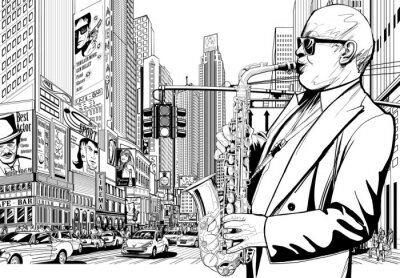 Fototapete 3D Musik auf Straßen von New York City