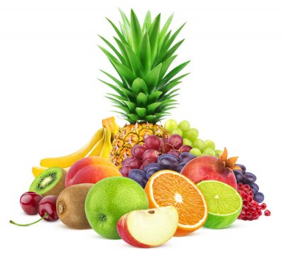 Sticker 3D Obst in einem bunten Stapel angeordnet