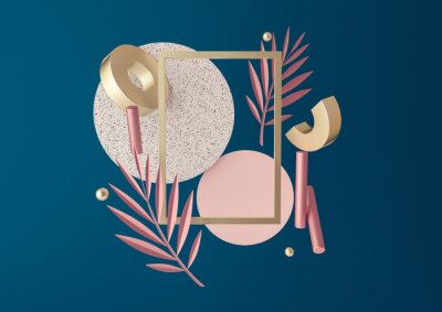 Sticker 3d räumliche Komposition mit rosa Zweigen