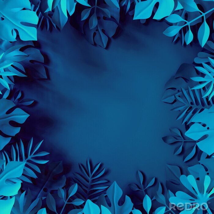 Sticker 3d Rahmen von blauen Pflanzenblättern