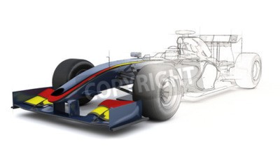 Sticker 3D Render of a Generic racing car with half in sketch preview
