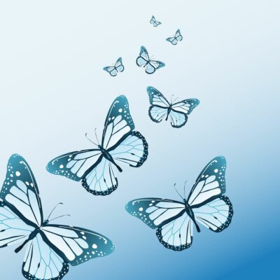 3D-Schmetterlinge auf blauem Hintergrund