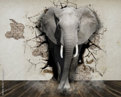 Sticker 3d Tiere Elefant aus der Wand