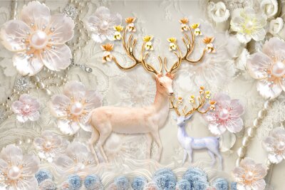 Sticker 3d Tiere Hirsche in Glamour-Ästhetik