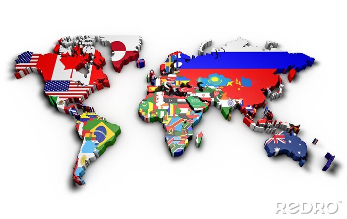 Sticker 3D-Weltplanis mit geprägten Flaggen