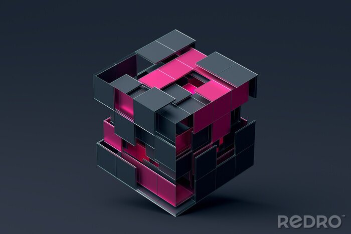 Sticker 3d-Würfel grau-rosa Design