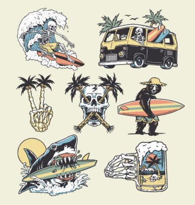 Sticker A set of edgy surf and beach illustrations. For t-shirts, stickers and other similar products.