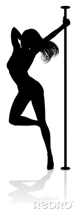 Sticker A woman pole dancer exercising for fitness in silhouette
