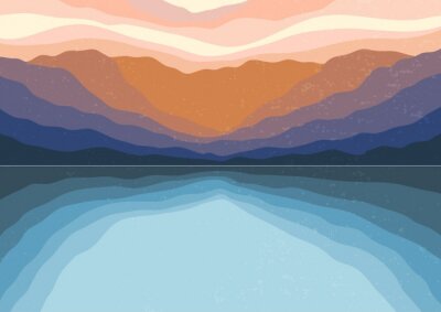 Sticker Abstract Aesthetic mid century modern landscape Contemporary boho poster cover template. Minimal and natural Illustrations for art print, postcard, wallpaper, wall art.