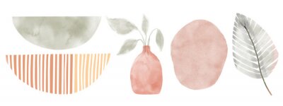 Sticker Abstract contemporary aesthetic background with geometric balance shapes. Earth tones, terracotta colors. Boho wall decor. Mid century modern minimalist art print. Organic shape. Dots texture