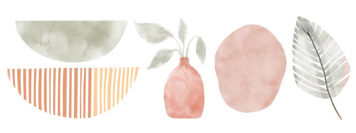 Sticker Abstract contemporary aesthetic background with geometric balance shapes. Earth tones, terracotta colors. Boho wall decor. Mid century modern minimalist art print. Organic shape. Dots texture