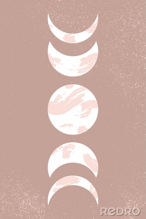 Sticker Abstract contemporary aesthetic background with Moon phases. Pastel beige colors. Boho neutral wall decor. Mid century modern minimalist art print. Organic natural shapes. Magic concept.