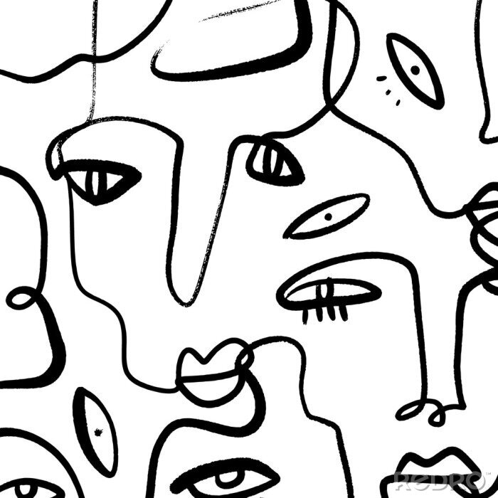 Sticker Abstract Fashion Artistic Portrait Painted Illustration Of People Faces Silhouette Group Pattern One Line Drawing Abstraction Modern Aesthetic Print Minimalism Interior Contour Handdrawn Lineart Conti