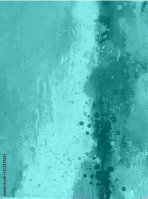 Sticker Abstract illustration of turquoise color with texture of drops, cool juicy turquoise color graphic illustration, Colorful shape watercolor illustration painting background and texture backdrop..