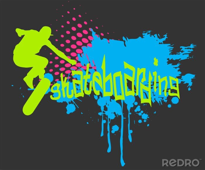 Sticker Abstract vector Hintergrund mit Skateboarder Silhouette