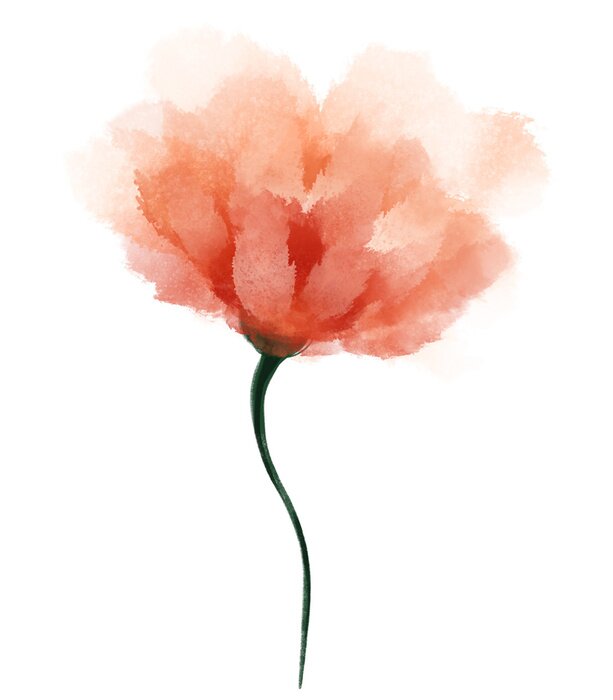 Sticker Abstract watercolor flower. Hand drawn orange flower