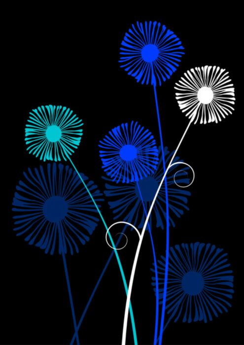 Sticker Abstrakte Blumen auf schwarzem Hintergrund