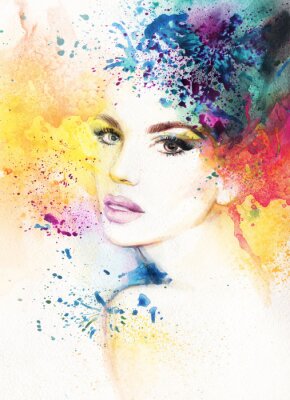 Sticker Abstrakte Frau Porträt. Aquarellabbildung