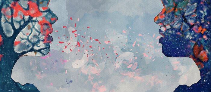 Sticker Abstrakte Gesichter am Aquarell-Hintergrund