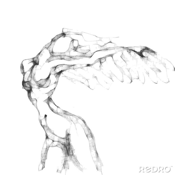 Sticker Abstrakte Skizze einer Frau mit Flügeln