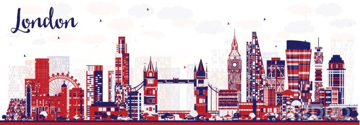 Sticker Abstrakte Stadt-Skyline Londons England mit Farbgebäuden.