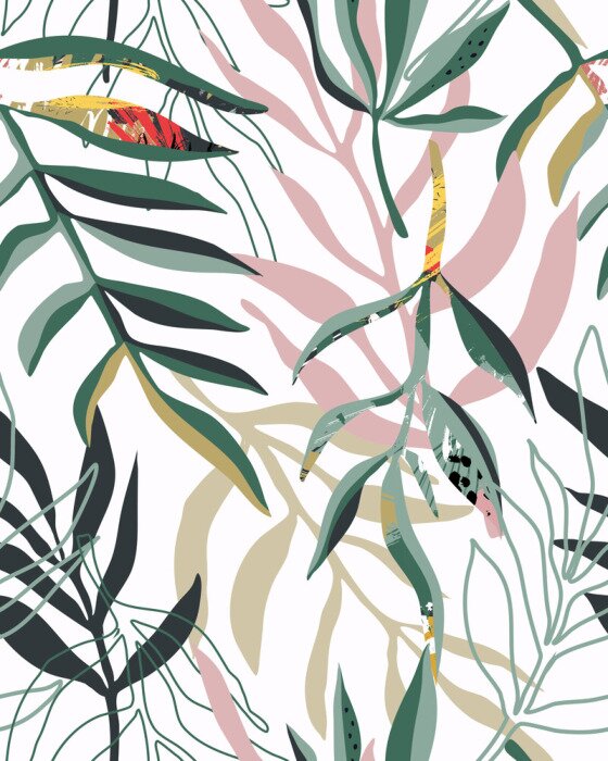 Sticker Abstrakte tropische Blätter auf weißem Hintergrund