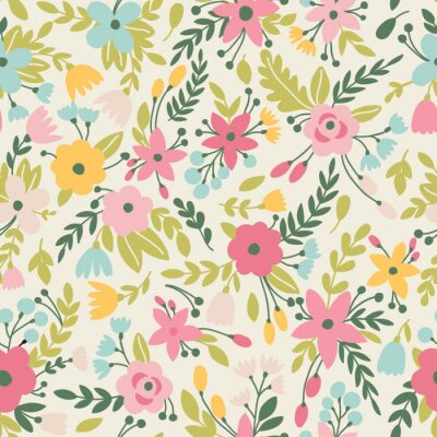 Tapete Abstrakte Wiese mit Blumen