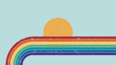 Sticker Abstrakter Regenbogen mit Sonne im Hintergrund im Retro-Stil
