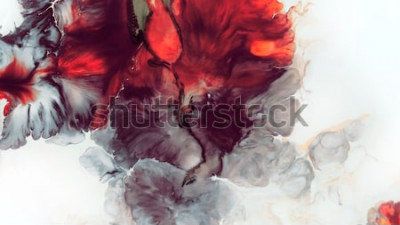 Sticker Abstrakter roter Hintergrund. Makrozellen. Rote Blume. Acrylfarben Marmor Textur Zeitgenössische Kunst.