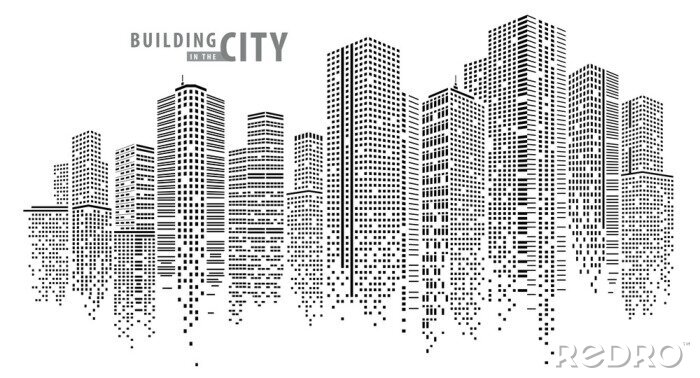 Sticker Abstrakter Stadtvektor, transparente Stadtlandschaft, Punkte, die in der Nacht Stadt errichten