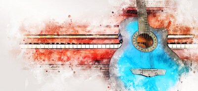 Fototapete Abstraktes Aquarell von Gitarre und Klavier