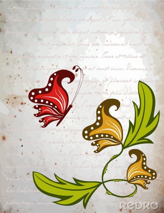 Sticker Abstraktes Bild von einem Schmetterling auf einer Blume