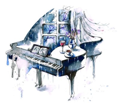 Abstraktes blaues Klavier auf einem weißen Hintergrund
