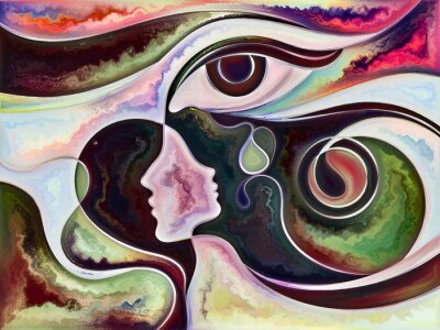 Sticker Abstraktes Muster mit Gesichtern und menschlichem Auge