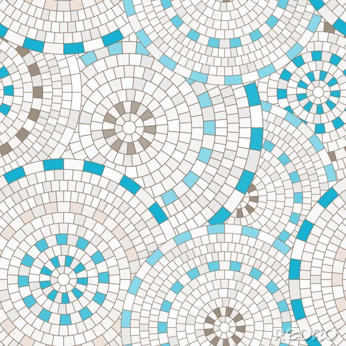 Sticker Abstraktes nahtloses Muster von geometrischen Formen. Kreisförmiges Mosaik.