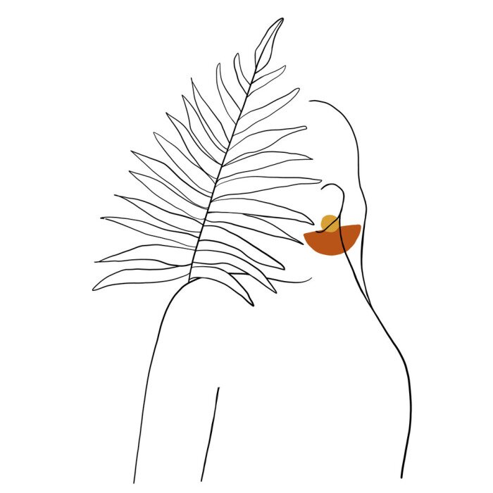 Sticker Abstraktes Porträt einer Frau und eines Palmenblatts