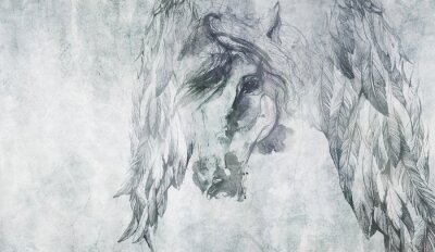 Abstraktes Porträt eines Pferdes auf einer Betonwand