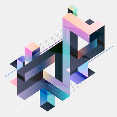 Sticker abstraktes, räumliches, mehrfarbiges Design