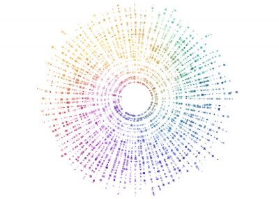 Sticker Abstraktes Vektor Hintergrundelement. Kreisform von Farbquadratpunkten. Center-Zusammensetzung.