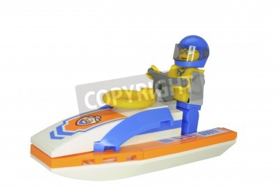 Sticker Adelaide, Australien - 7. Juli 2014: Ein Studio schoss von einem Lego City Jet Ski and Rescue Minifigur. Lego ist äußerst beliebt bei Kinder und Sammler weltweit.