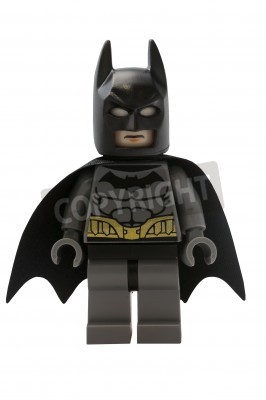 Sticker ADELAIDE, AUSTRALIEN - 9. Januar 2015: Eine Studioaufnahme einer Batman-Lego-Minifigur aus den DC-Comics und -Filmen. Lego ist weltweit bei Kindern und Sammlern sehr beliebt