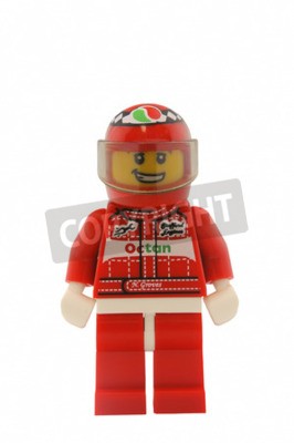 Sticker ADELAIDE, AUSTRALIEN - 9. Januar 2015: Eine Studioaufnahme einer Lego-Minifigur eines Rennfahrers aus der Minifigurenserie 3. Lego ist weltweit bei Kindern und Sammlern äußerst beliebt