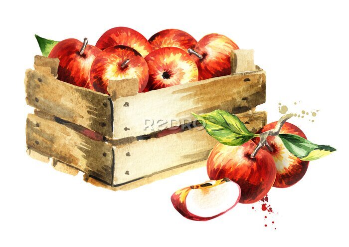 Sticker Äpfel in einer Holzkiste