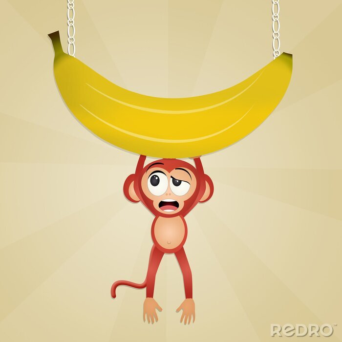 Sticker Affe hält sich an einer riesigen Banane fest