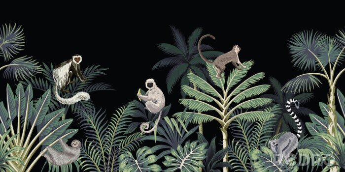 Sticker Affen im Dschungel auf tropischen Bäumen