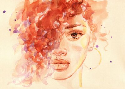 Sticker african american woman. illustration. watercolor painting
