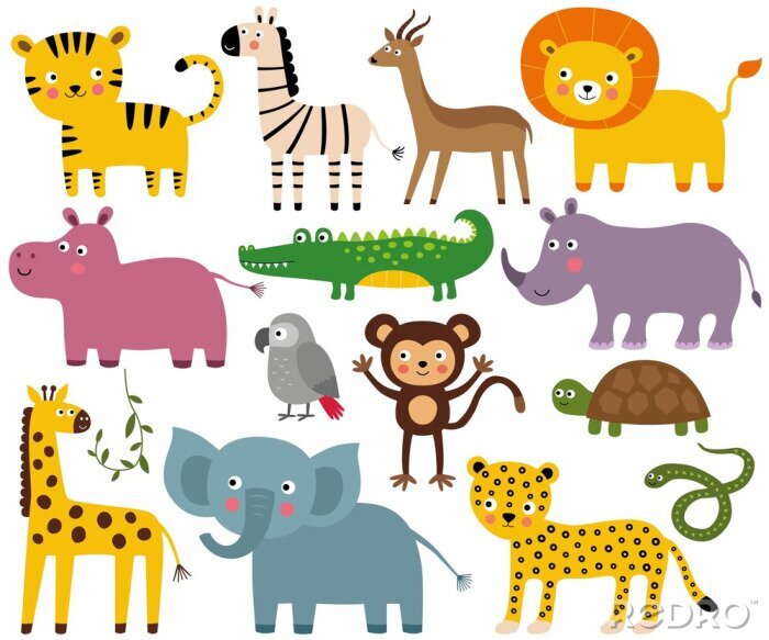 Sticker African jungle animals set (elephant, lion, croco, monkey and more)