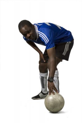 Sticker Afroamerikanischer Fußballspieler mit einem grauen Ball